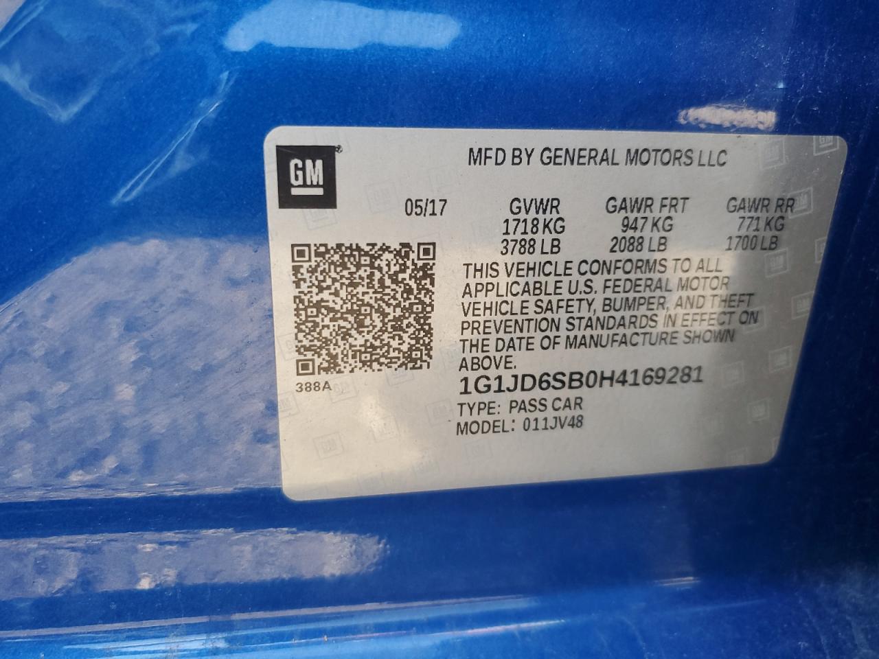 2017 Chevrolet Sonic Lt VIN: 1G1JD6SB0H4169281 Lot: 70479855