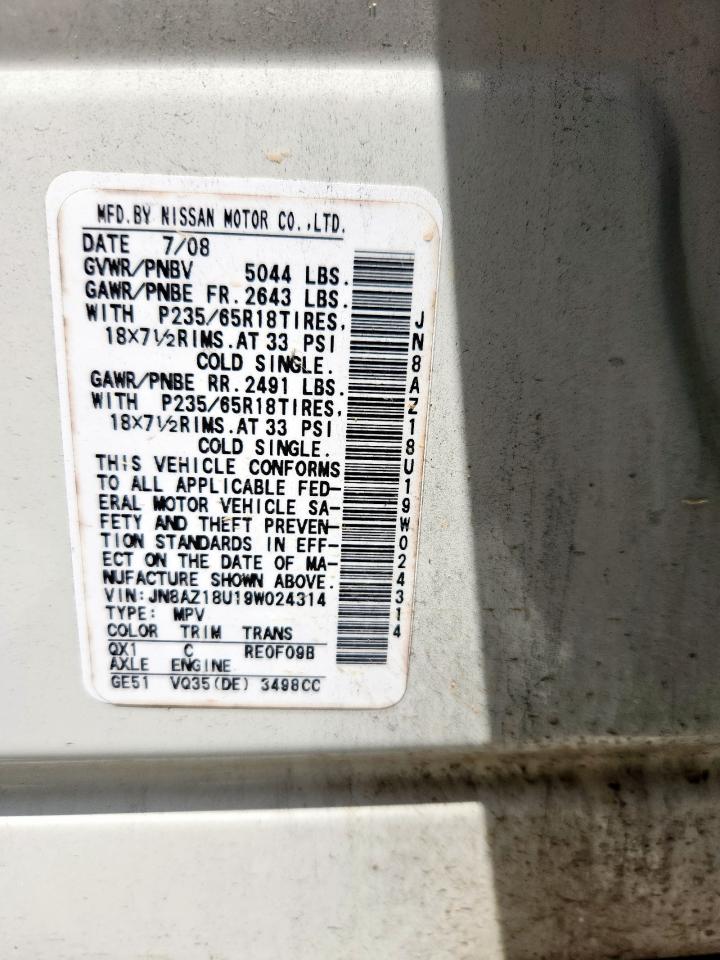 2009 Nissan Murano S VIN: JN8AZ18U19W024314 Lot: 70209105