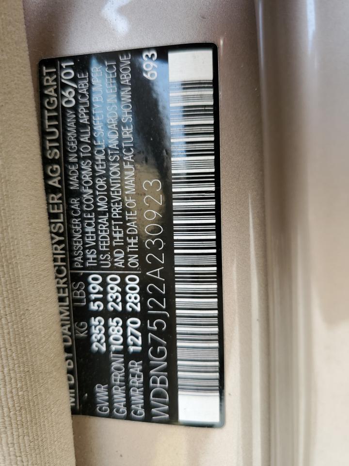 2002 Mercedes-Benz S 500 VIN: WDBNG75J22A230923 Lot: 70435715