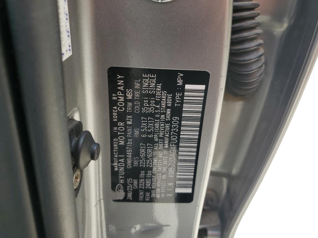 2015 Hyundai Tucson Limited VIN: KM8JU3AG4FU073309 Lot: 67747995