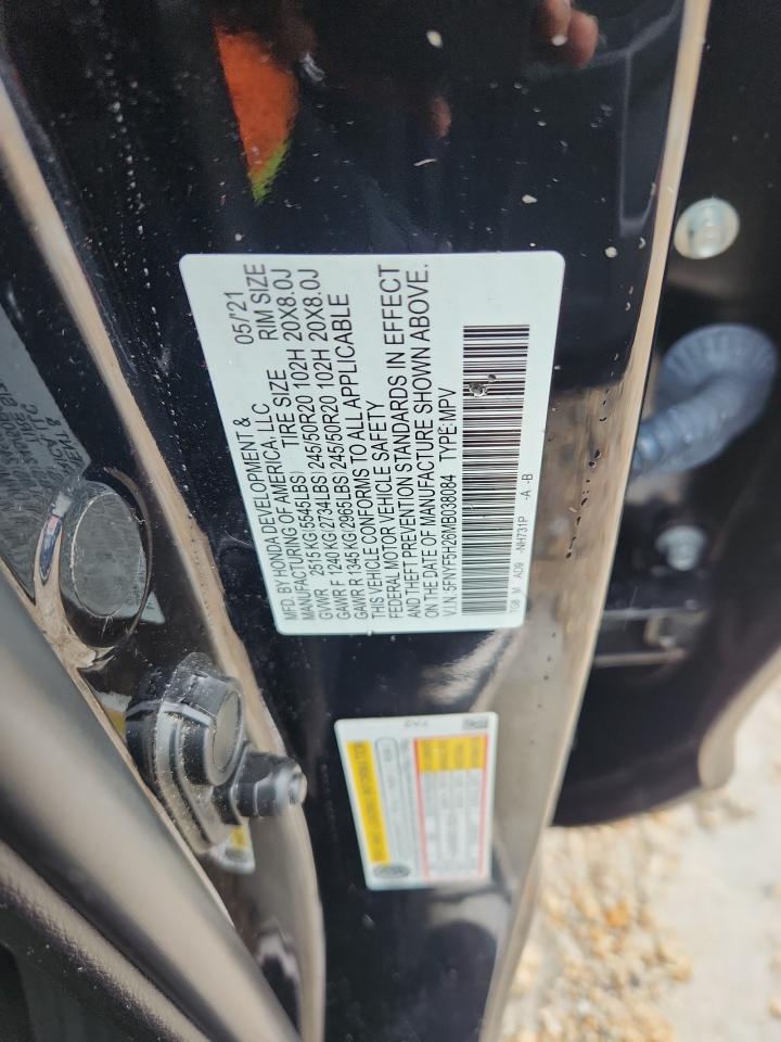 2021 Honda Pilot Se VIN: 5FNYF5H26MB038084 Lot: 70161175