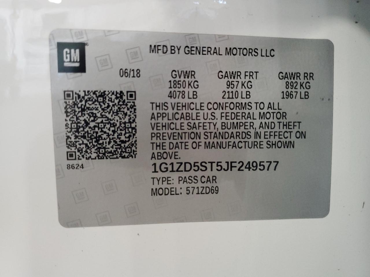 2018 Chevrolet Malibu Lt VIN: 1G1ZD5ST5JF249577 Lot: 70777365