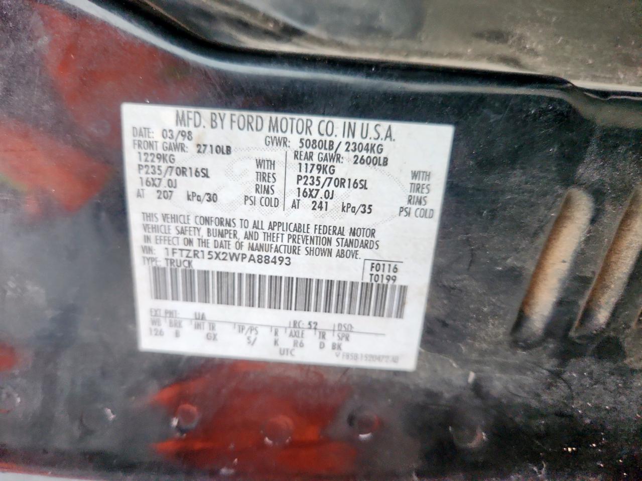 1998 Ford Ranger Super Cab VIN: 1FTZR15X2WPA88493 Lot: 70706725