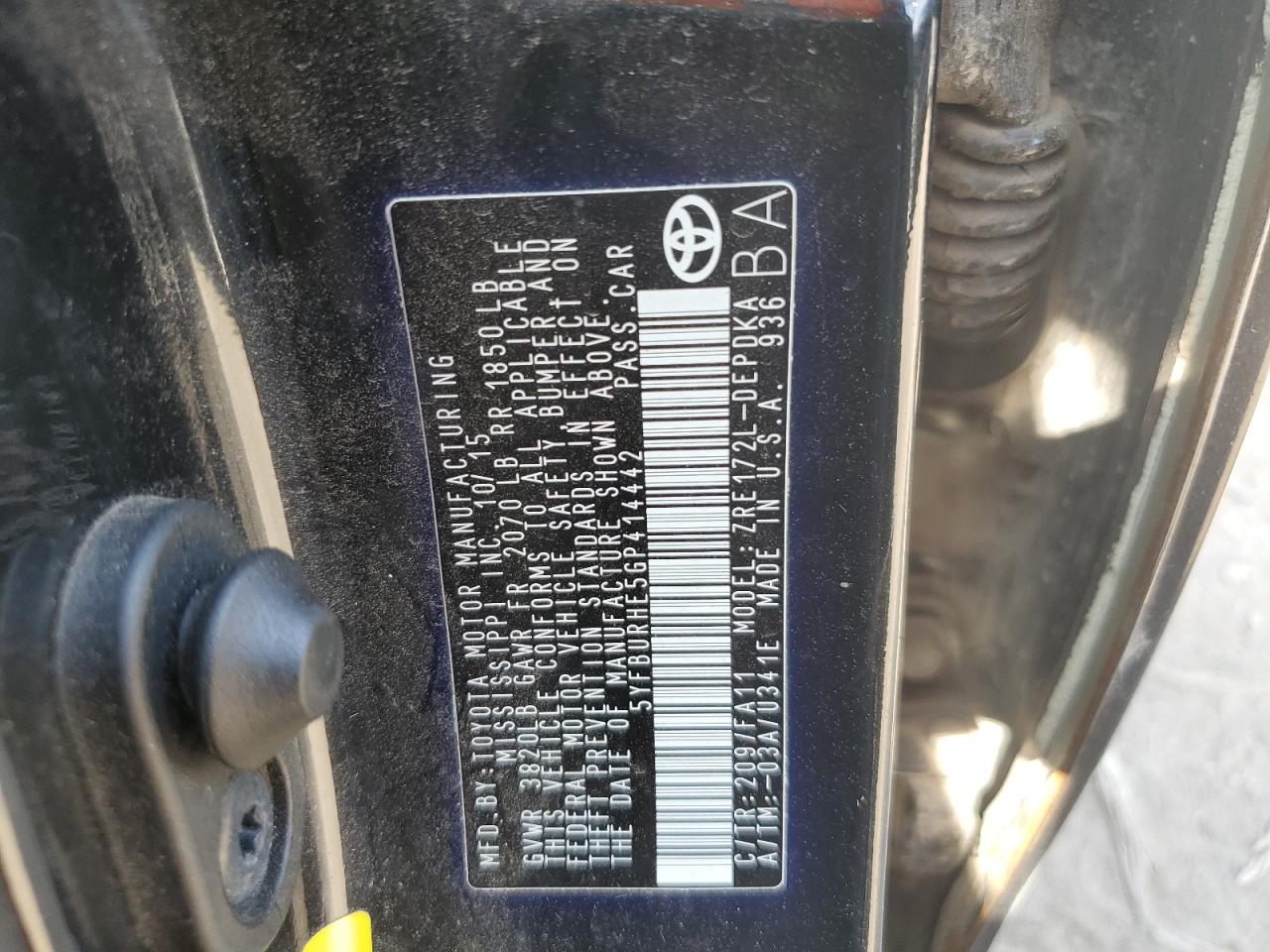 2016 Toyota Corolla L VIN: 5YFBURHE5GP414442 Lot: 68540445