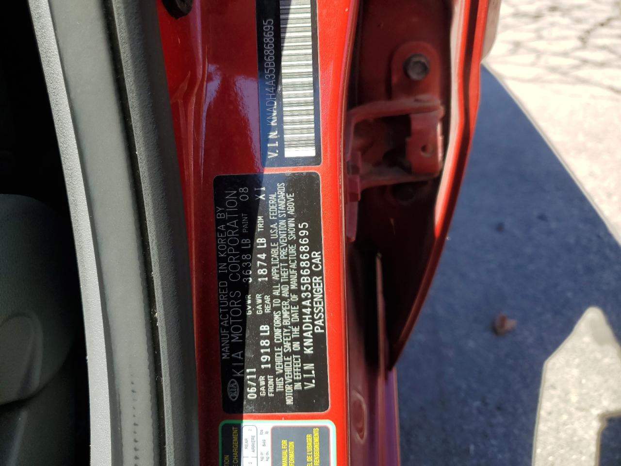 2011 Kia Rio Base VIN: KNADH4A35B6868695 Lot: 70111745