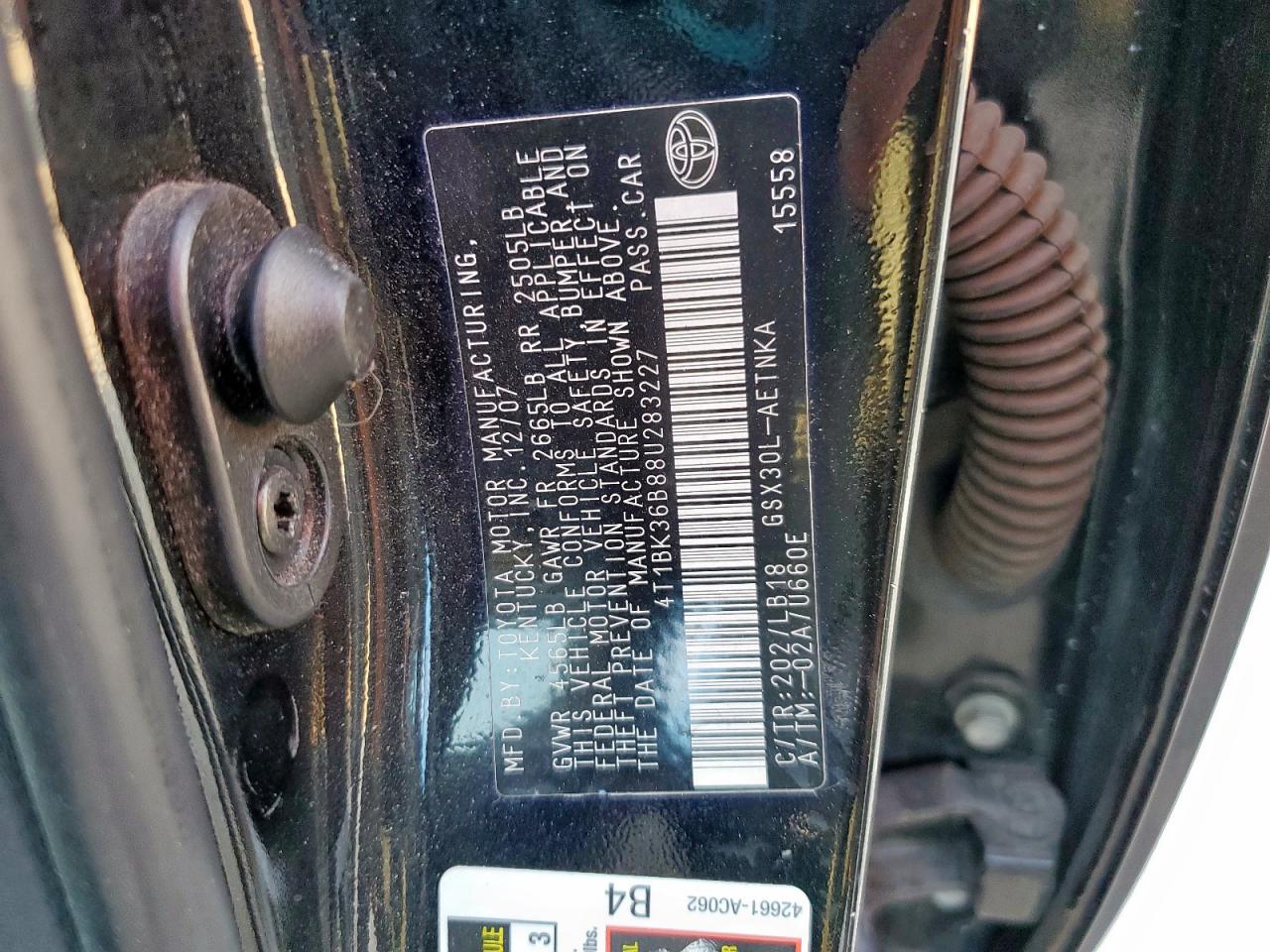 2008 Toyota Avalon Xl VIN: 4T1BK36B88U283227 Lot: 70003595