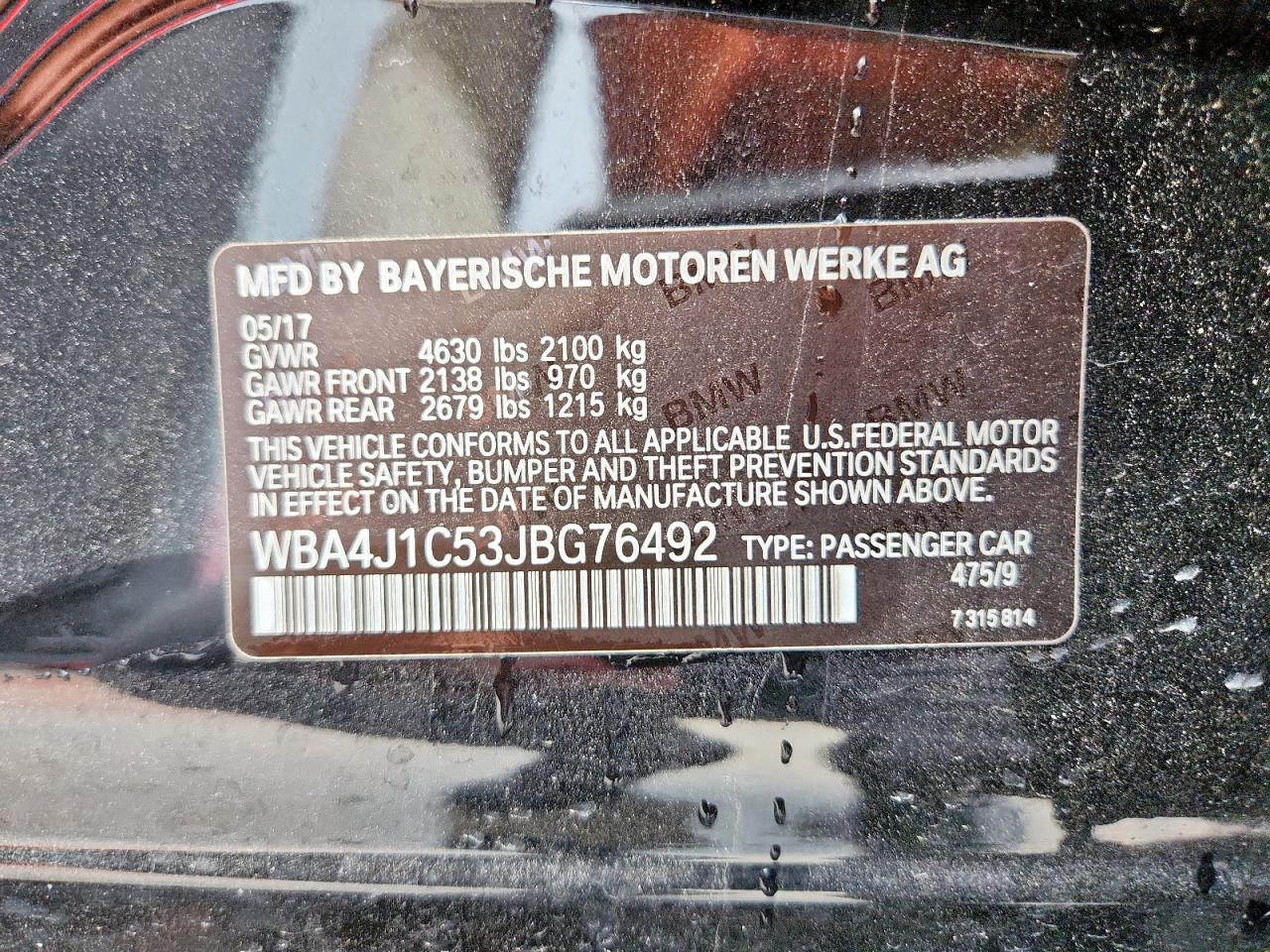 2018 BMW 430I Gran Coupe VIN: WBA4J1C53JBG76492 Lot: 68498765