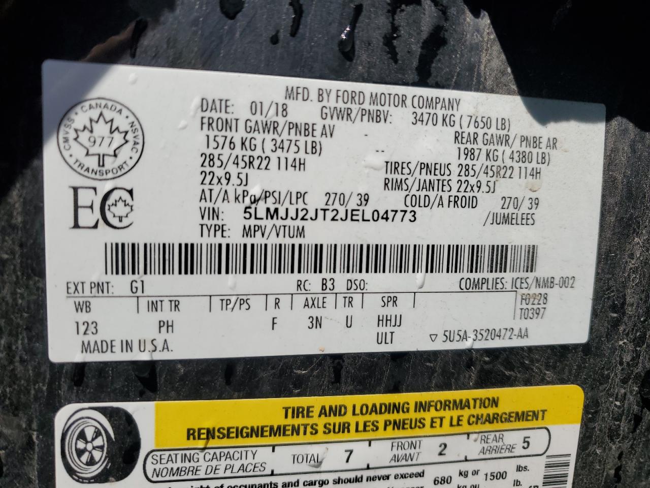 2018 Lincoln Navigator Select VIN: 5LMJJ2JT2JEL04773 Lot: 67410135