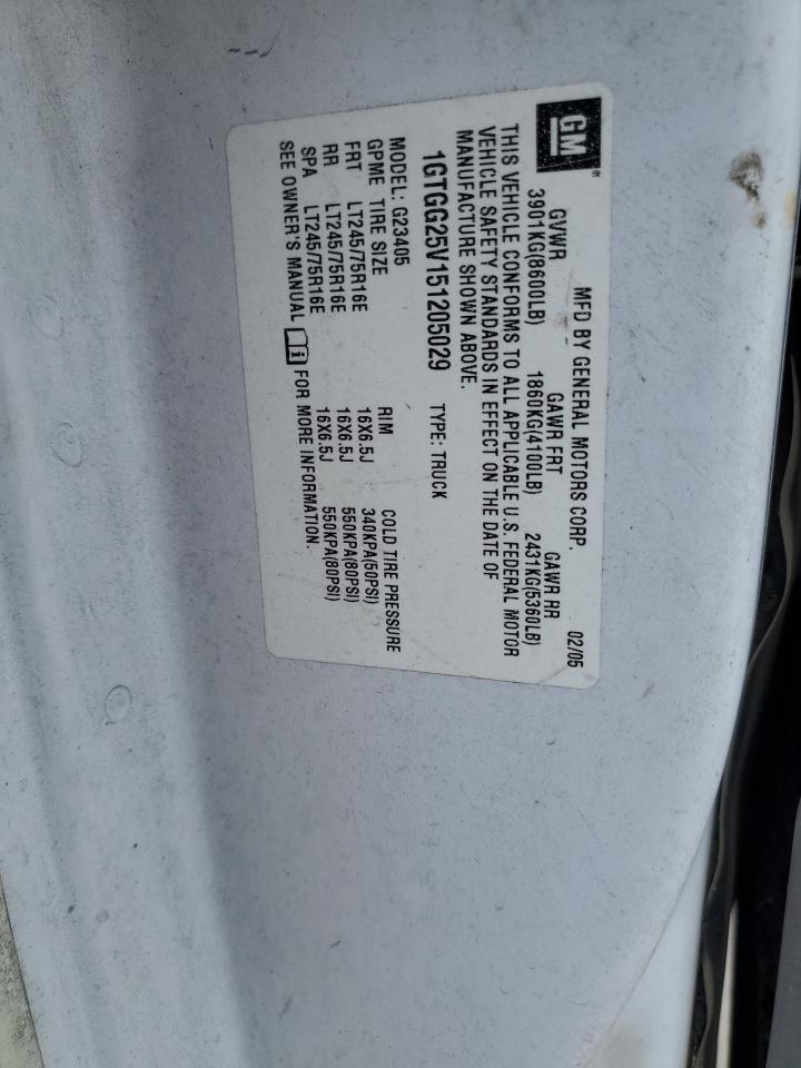 2005 GMC Savana G2500 VIN: 1GTGG25V151205029 Lot: 68937005