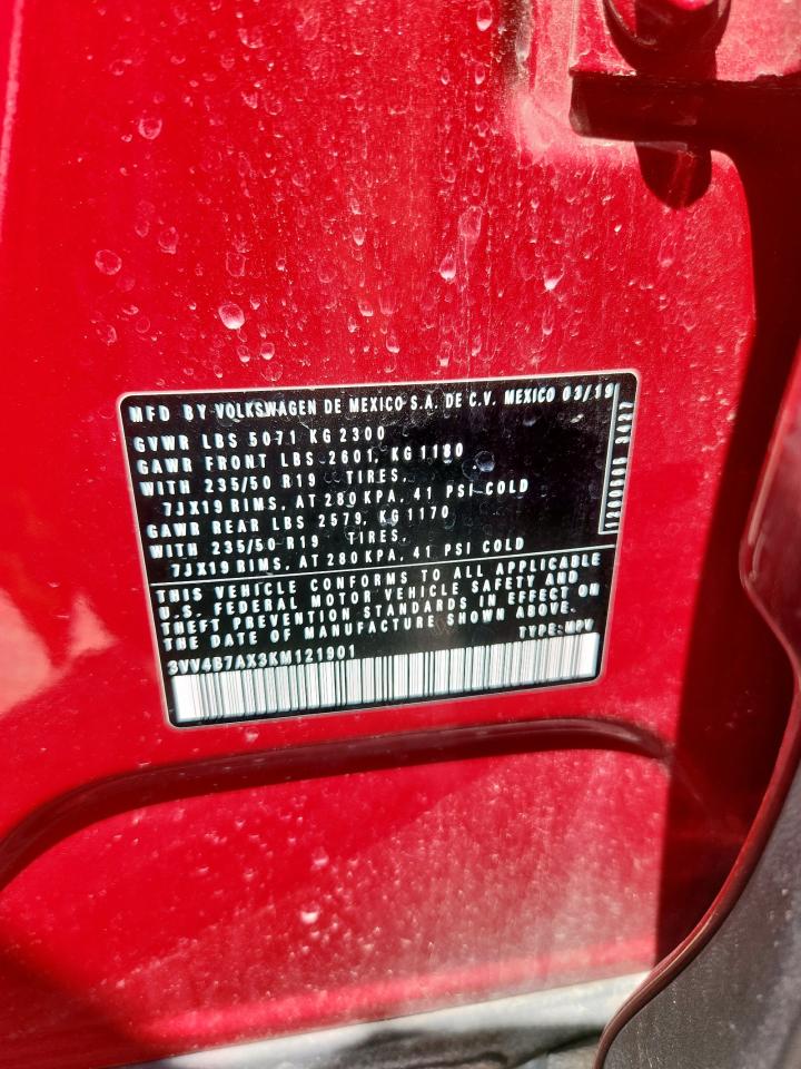 2019 Volkswagen Tiguan Sel Premium VIN: 3VV4B7AX3KM121901 Lot: 70110015