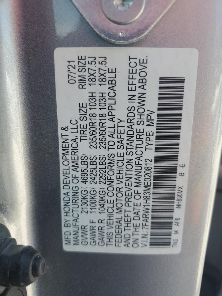 2021 Honda Cr-V Exl VIN: 7FARW1H83ME020812 Lot: 69422005