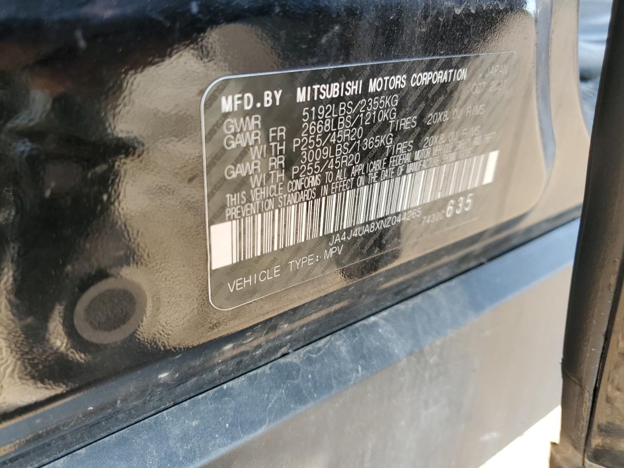 2022 Mitsubishi Outlander Se VIN: JA4J4UA8XNZ044265 Lot: 68533225