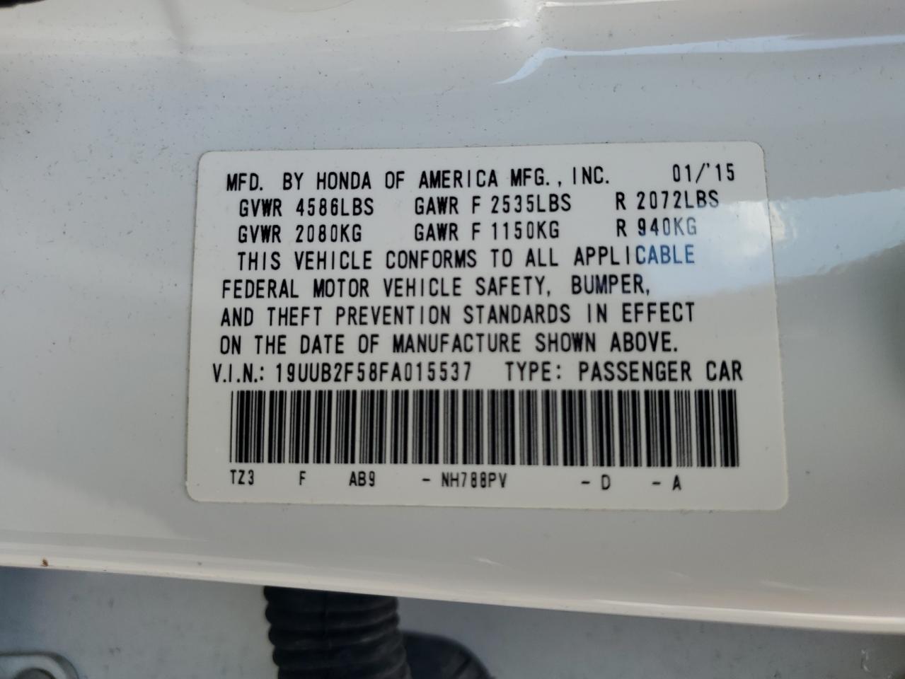 2015 Acura Tlx Tech VIN: 19UUB2F58FA015537 Lot: 69202345