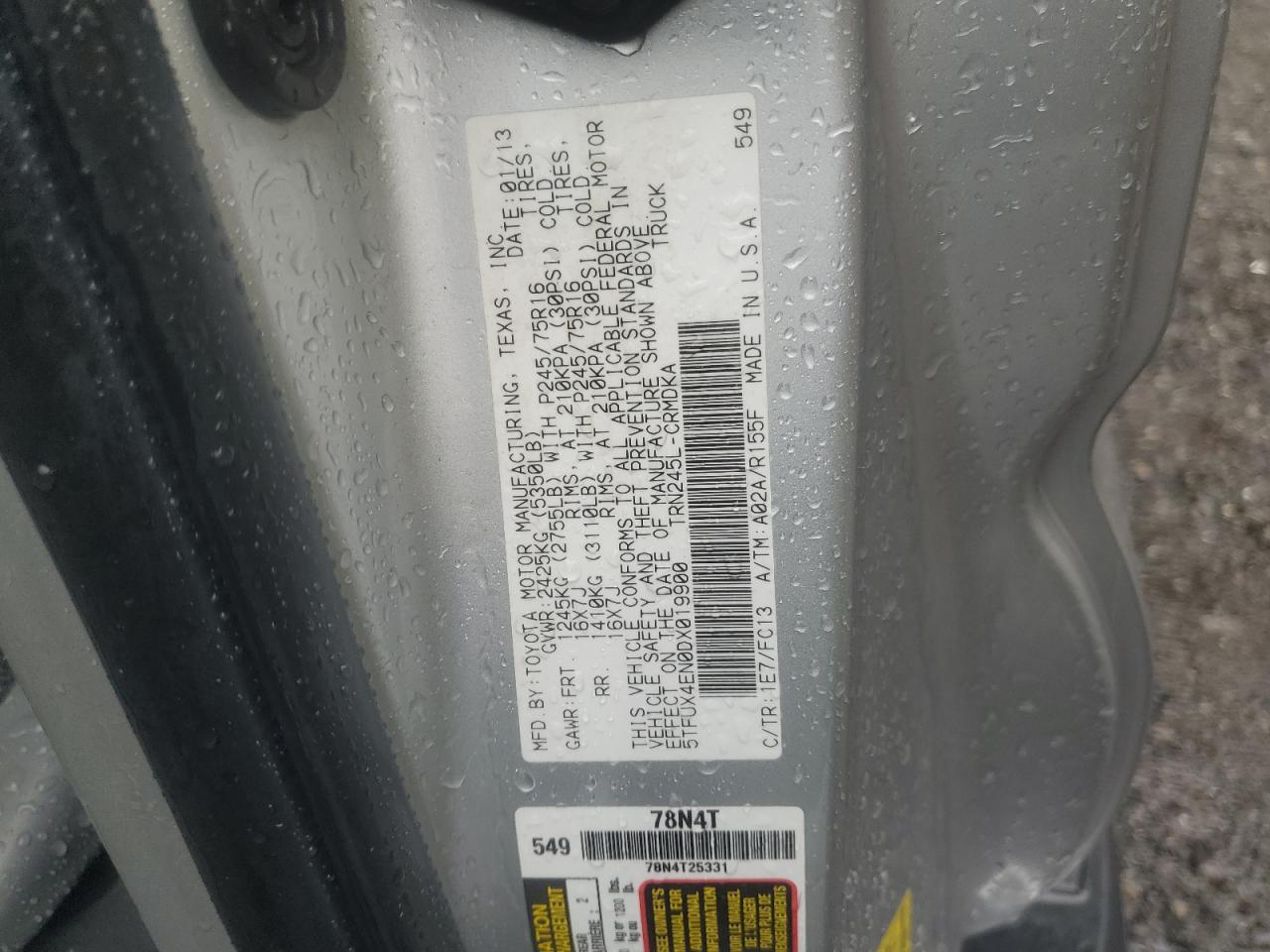 2013 Toyota Tacoma Access Cab VIN: 5TFUX4EN0DX019900 Lot: 69437205