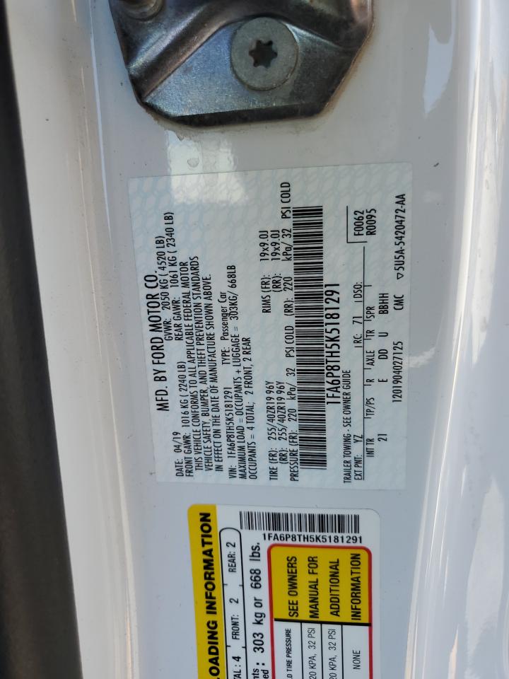 2019 Ford Mustang VIN: 1FA6P8TH5K5181291 Lot: 68373065