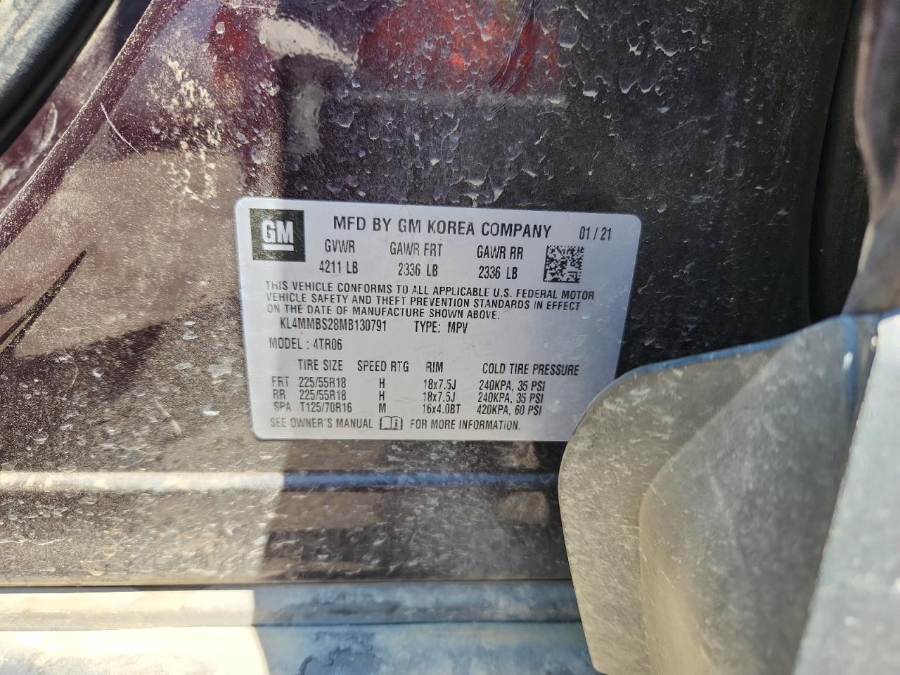 2021 Buick Encore Gx Preferred VIN: KL4MMBS28MB130791 Lot: 69840135