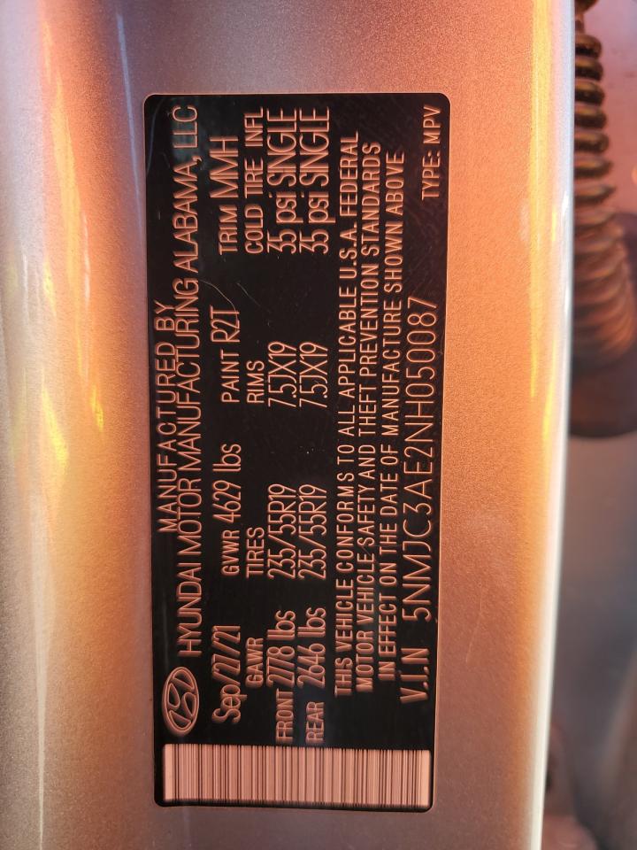 2022 Hyundai Tucson Sel VIN: 5NMJC3AE2NH050087 Lot: 68865355