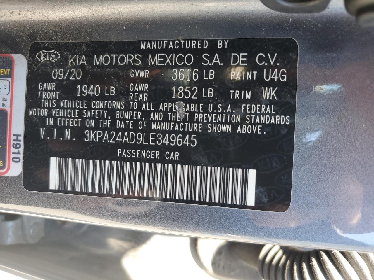 2020 Kia Rio Lx VIN: 3KPA24AD9LE349645 Lot: 70097845