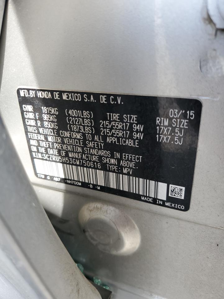 2016 Honda Hr-V Ex VIN: 3CZRU5H53GM750616 Lot: 68045035