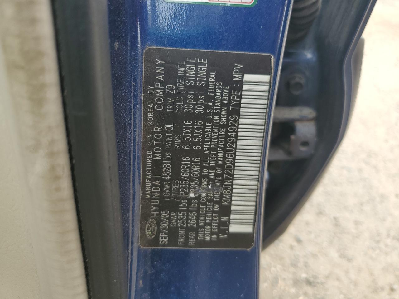 2006 Hyundai Tucson Gls VIN: KM8JN72D96U294929 Lot: 63238225