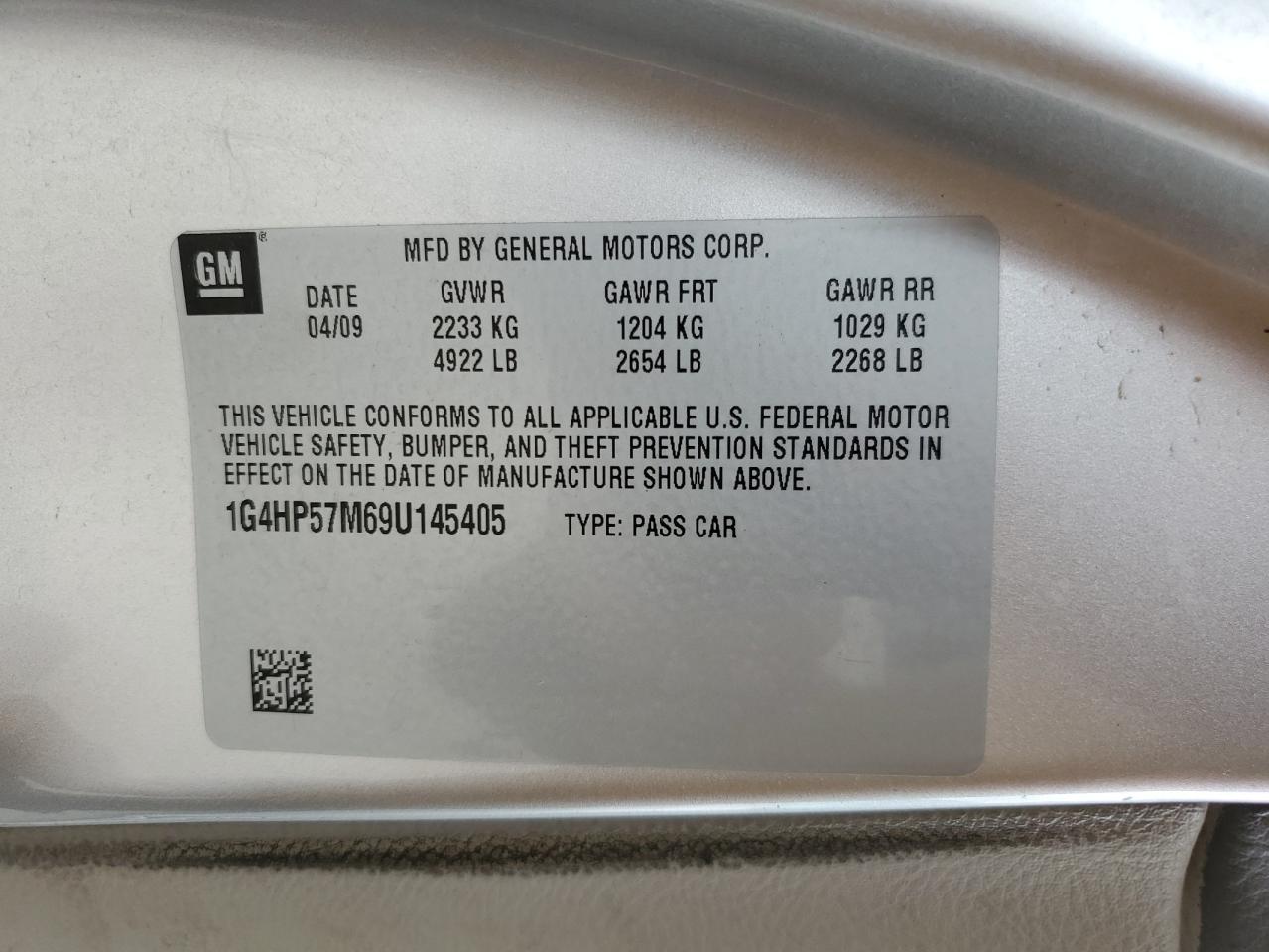 2009 Buick Lucerne Cx VIN: 1G4HP57M69U145405 Lot: 70168375