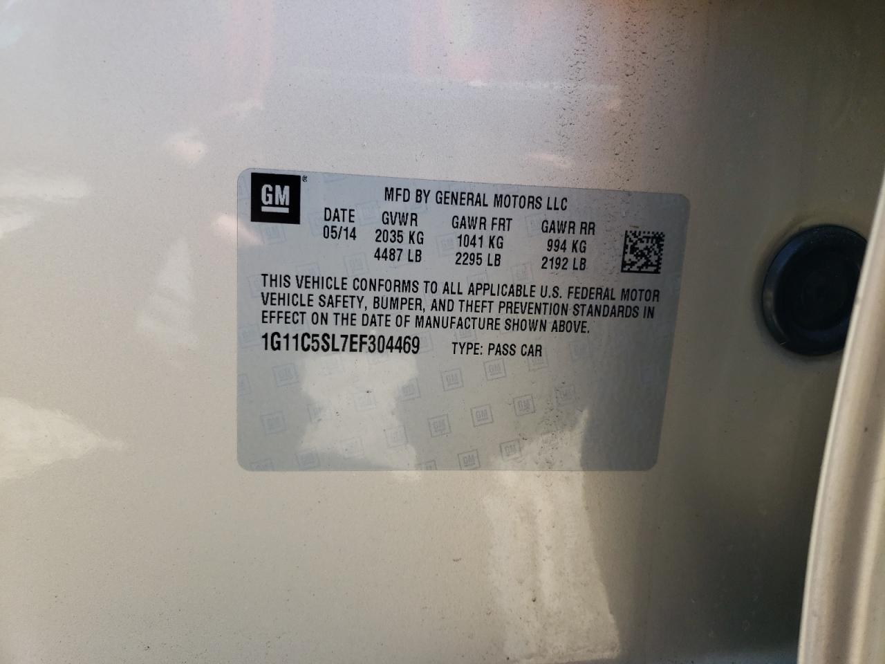 2014 Chevrolet Malibu 1Lt VIN: 1G11C5SL7EF304469 Lot: 69510565