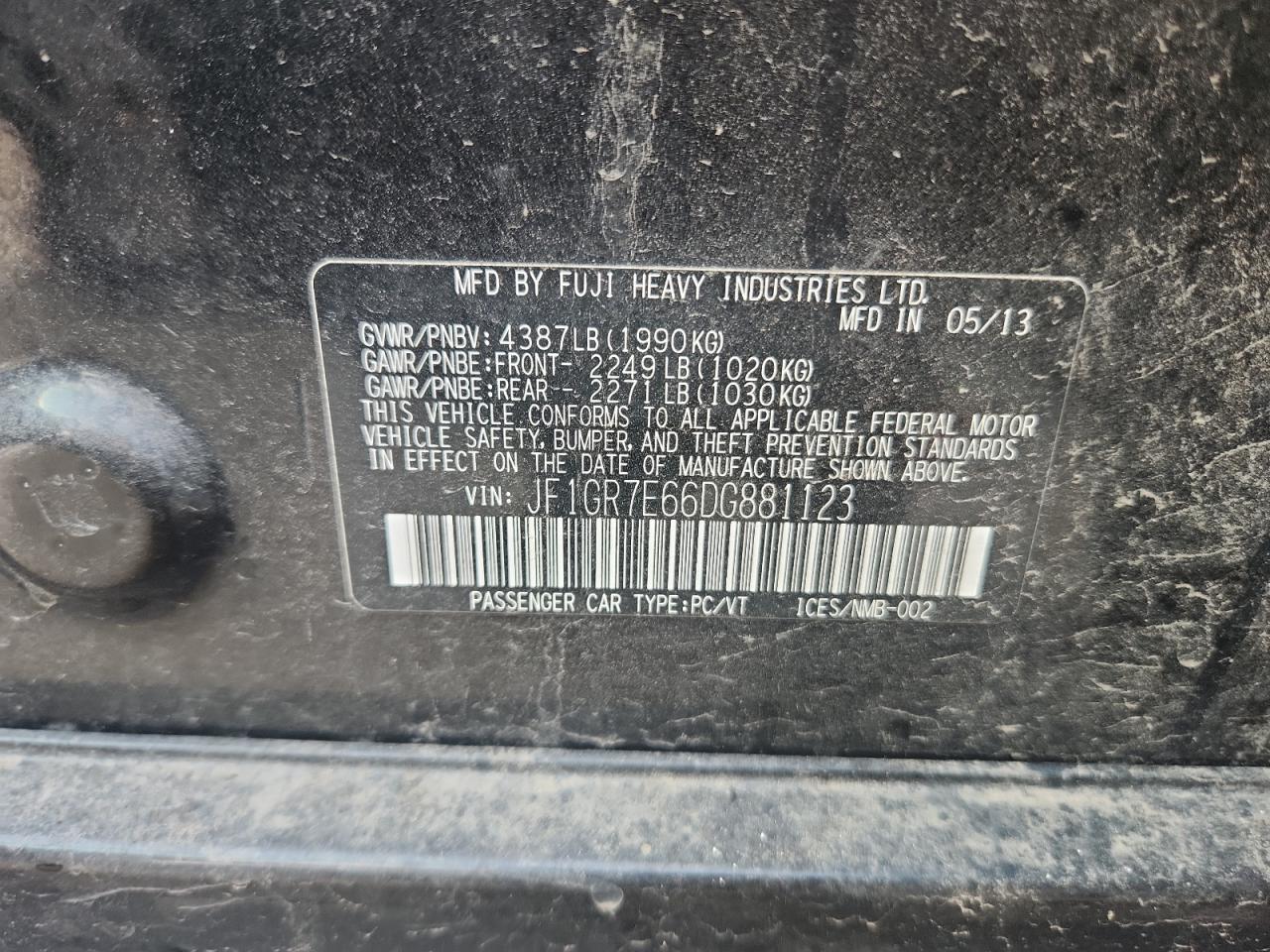 2013 Subaru Impreza Wrx VIN: JF1GR7E66DG881123 Lot: 68458335