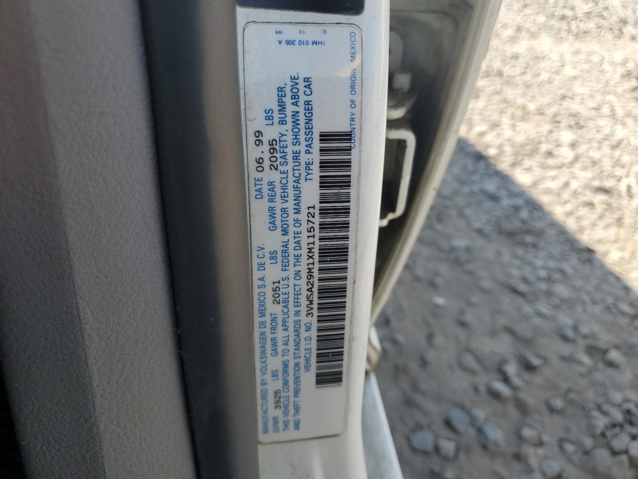 1999 Volkswagen Jetta Gls VIN: 3VWSA29M1XM115721 Lot: 70949145