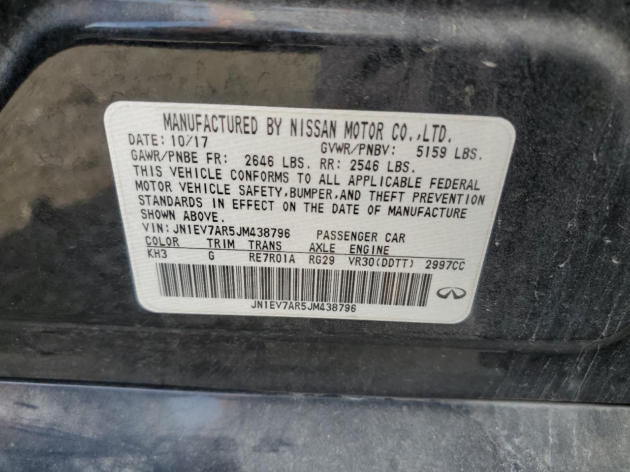 2018 Infiniti Q50 Luxe VIN: JN1EV7AR5JM438796 Lot: 68660735