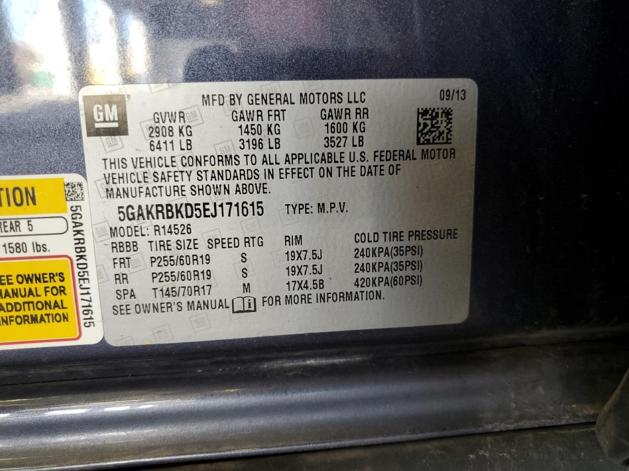 2014 Buick Enclave VIN: 5GAKRBKD5EJ171615 Lot: 70850355