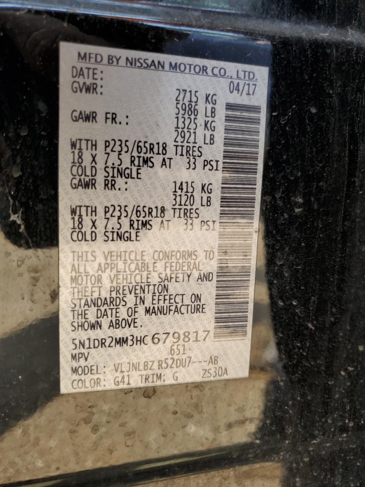 2017 Nissan Pathfinder S VIN: 5N1DR2MM3HC679817 Lot: 67231105