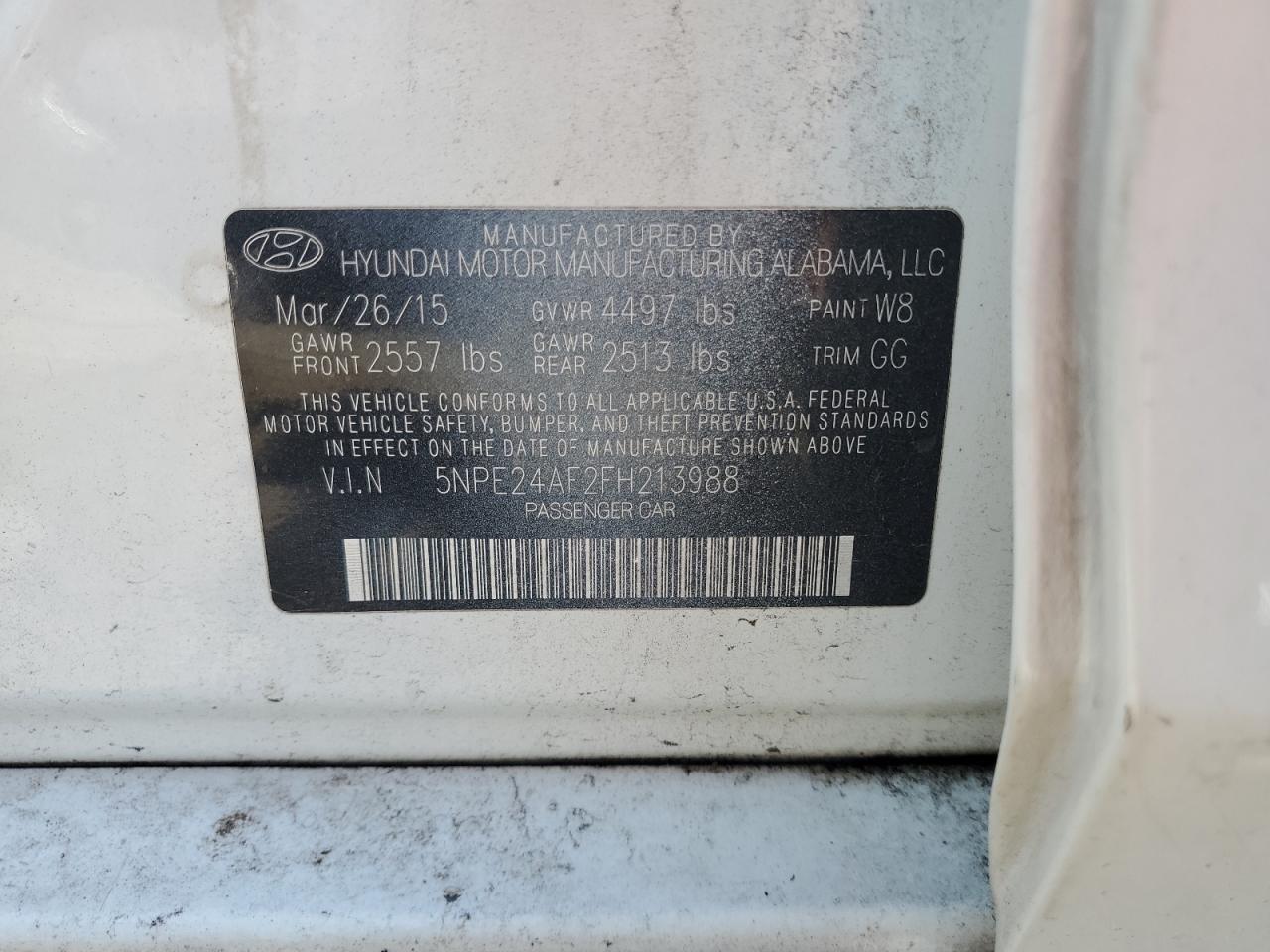 2015 Hyundai Sonata Se VIN: 5NPE24AF2FH213988 Lot: 69303835