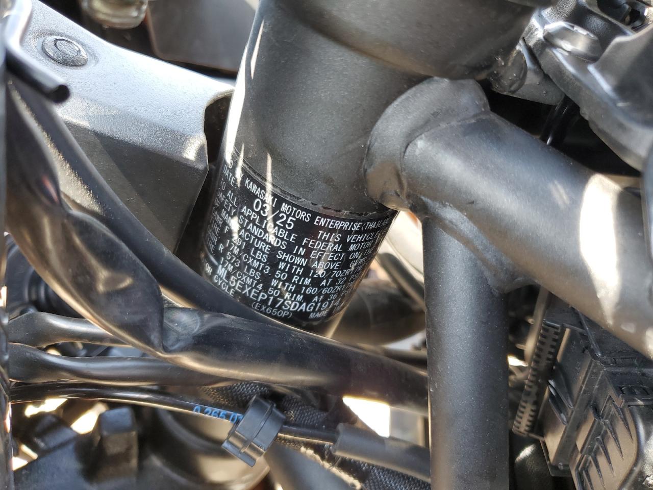 2025 Kawasaki Ex650 P VIN: ML5EXEP17SDAG1914 Lot: 70754475