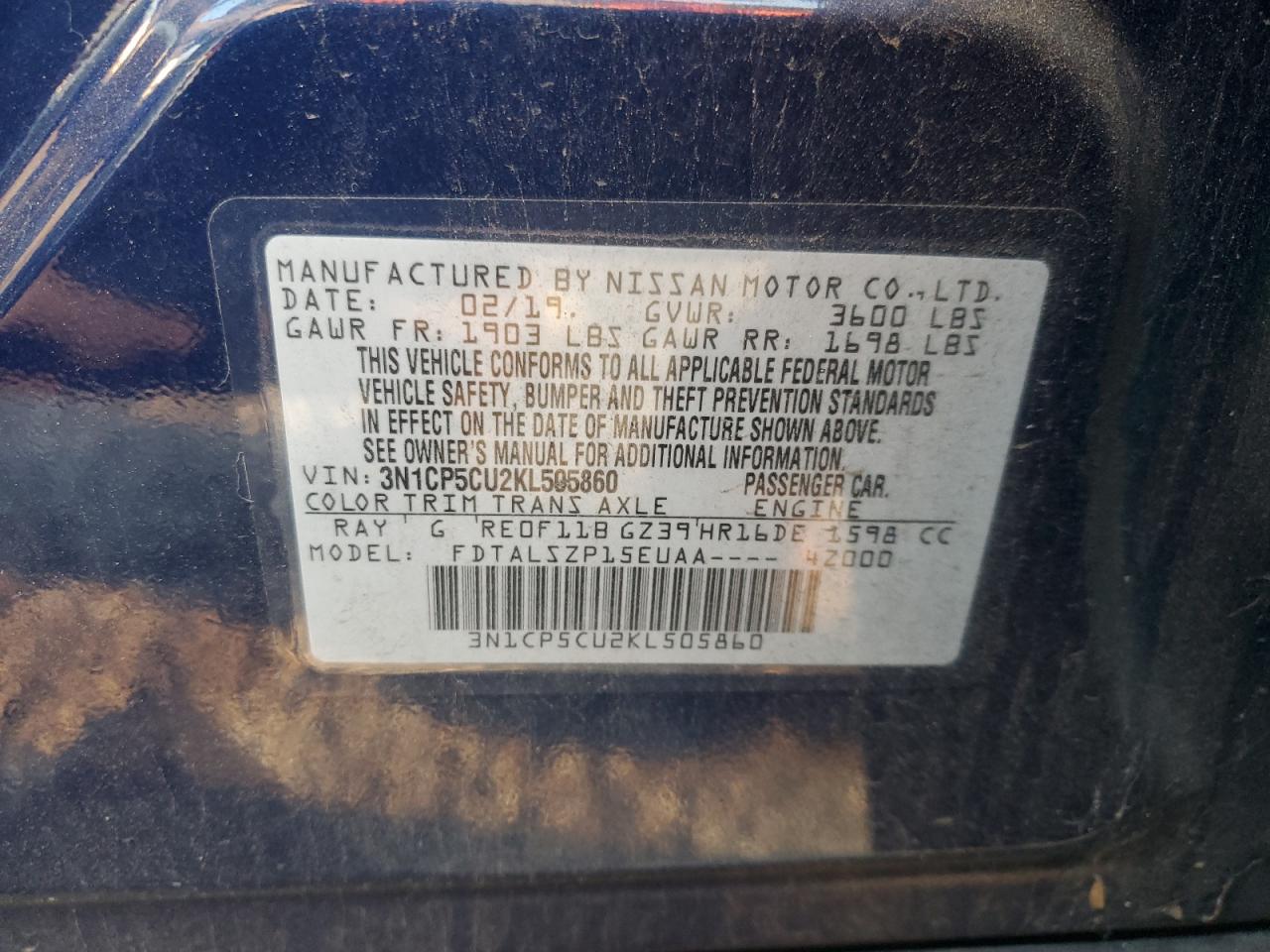 3N1CP5CU2KL505860 2019 Nissan Kicks S