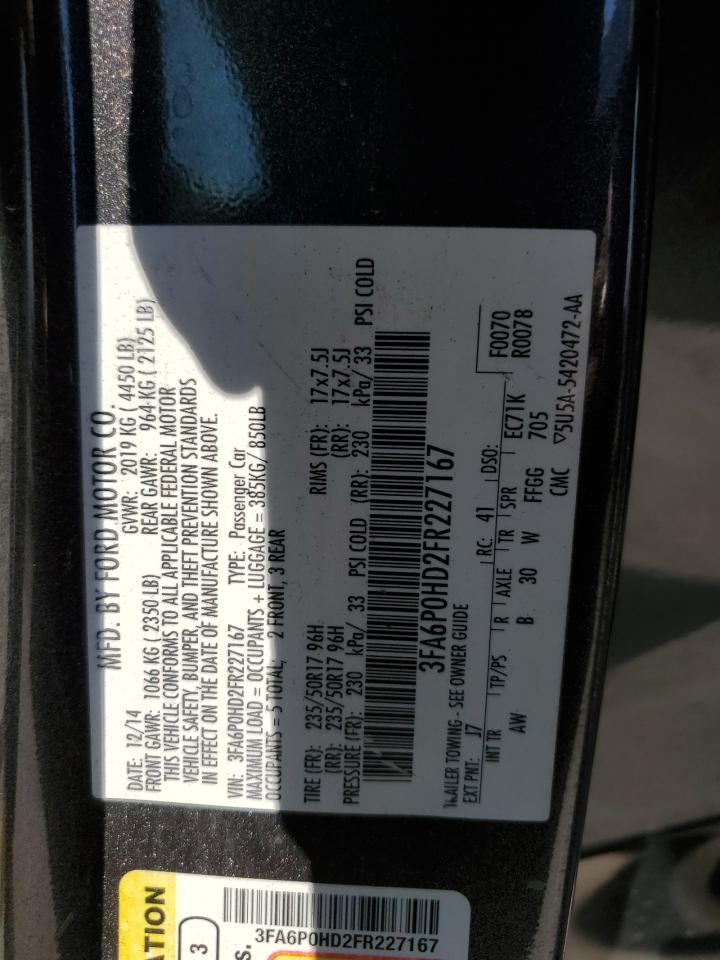 2015 Ford Fusion VIN: 3FA6P0HD2FR227167 Lot: 71186965