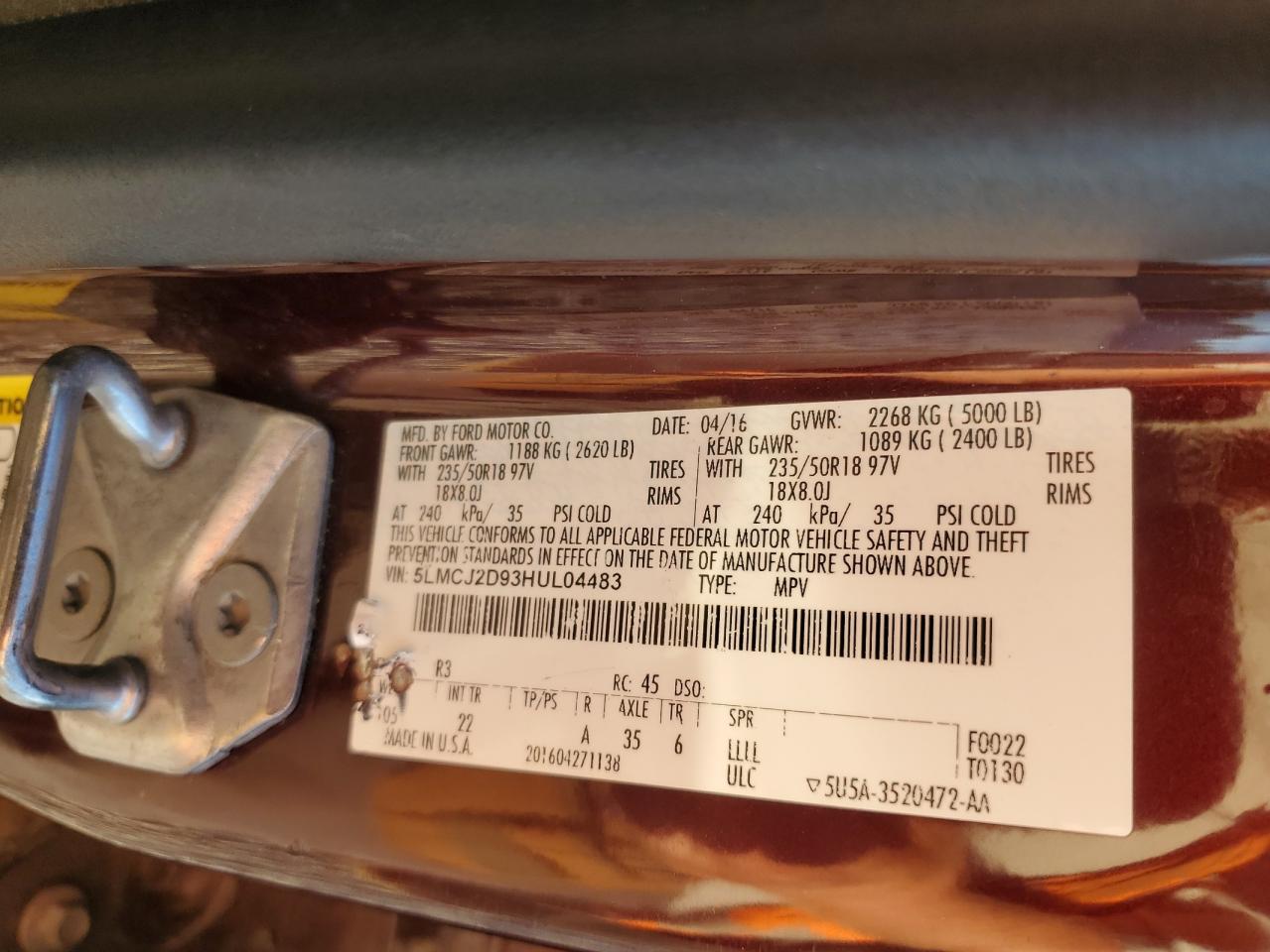 2017 Lincoln Mkc Select VIN: 5LMCJ2D93HUL04483 Lot: 70820925