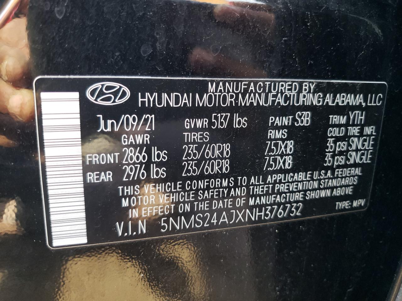 2022 Hyundai Santa Fe Sel VIN: 5NMS24AJXNH376732 Lot: 69003525