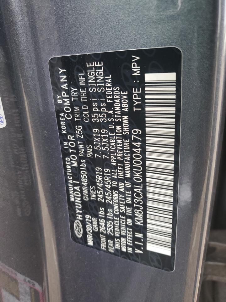 2019 Hyundai Tucson Limited VIN: KM8J3CAL0KU004479 Lot: 69908655