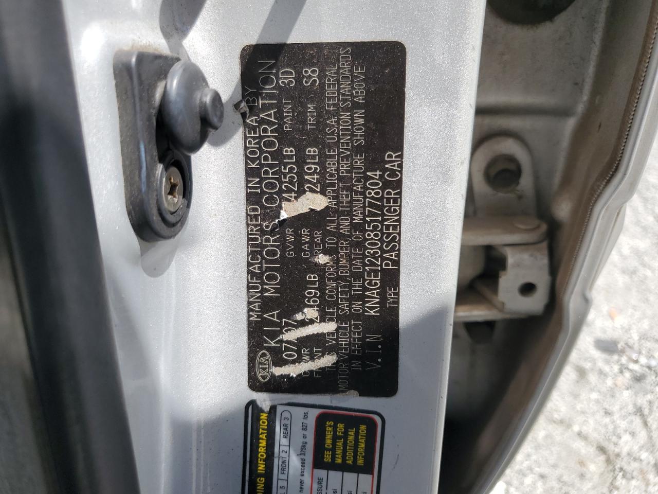 2008 Kia Optima Lx VIN: KNAGE123085177804 Lot: 69939605