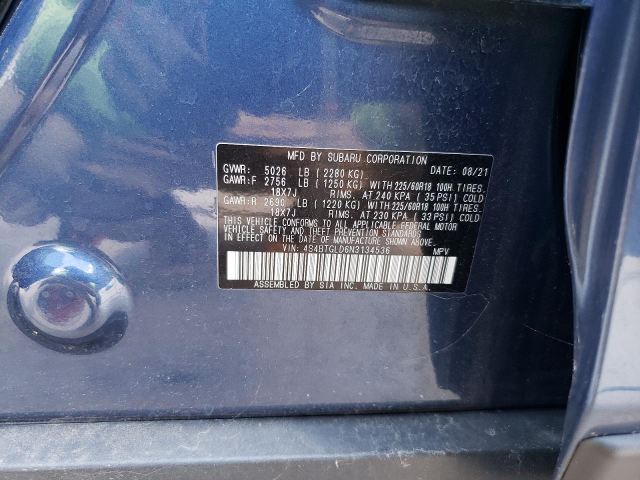 2022 Subaru Outback Onyx Edition Xt VIN: 4S4BTGLD6N3134536 Lot: 69207205