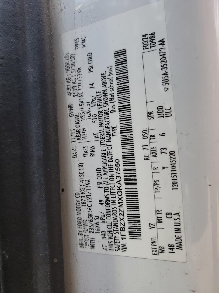 2016 Ford Transit T-350 VIN: 1FBZX2ZMXGKA37550 Lot: 69278835