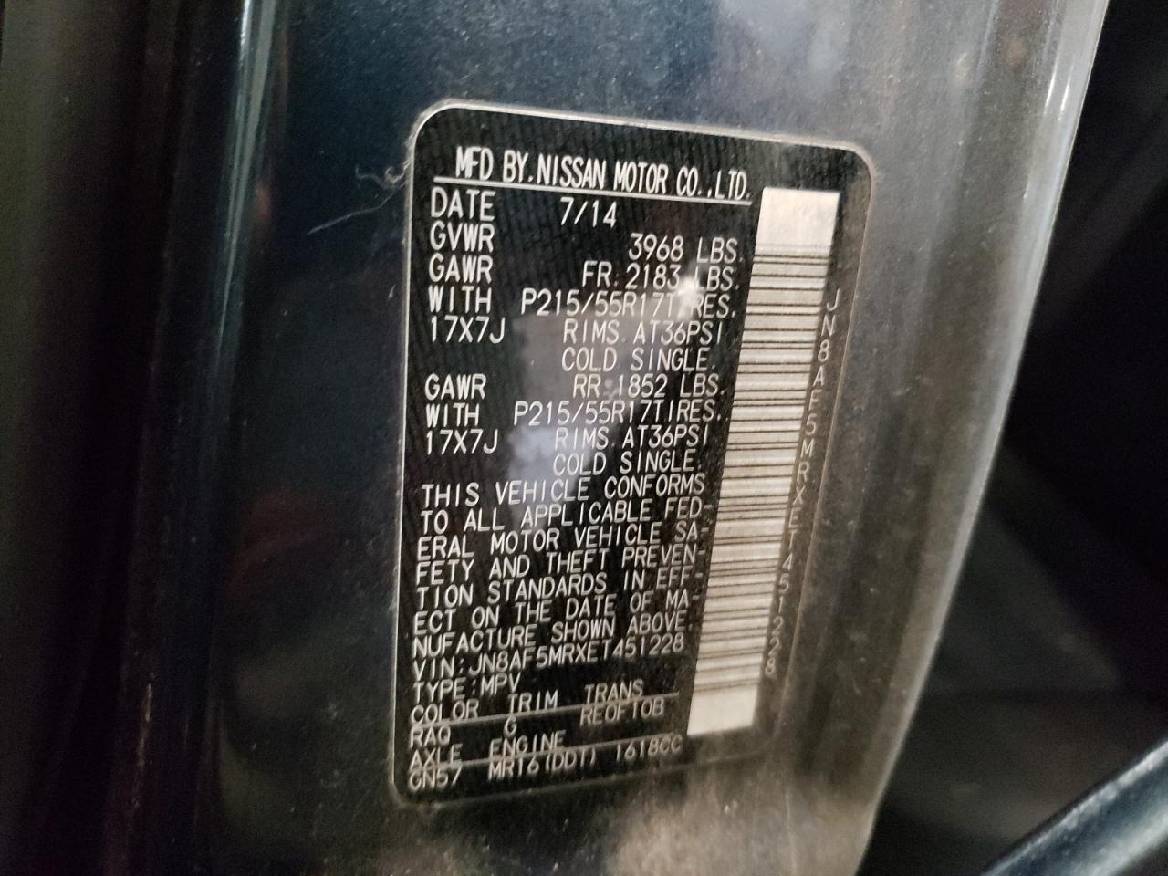 2014 Nissan Juke S VIN: JN8AF5MRXET451228 Lot: 67657325