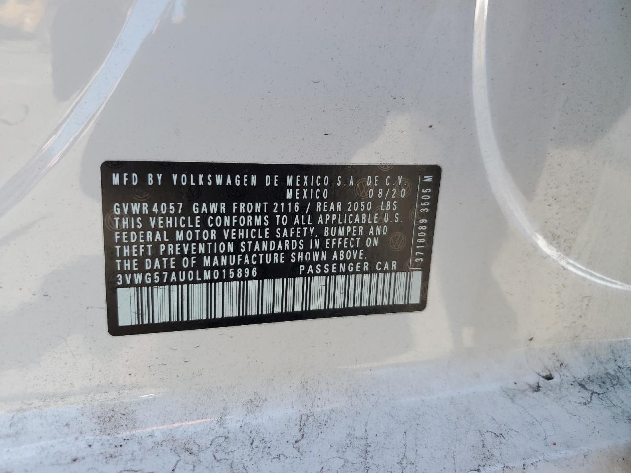 2020 Volkswagen Golf VIN: 3VWG57AU0LM015896 Lot: 69050235