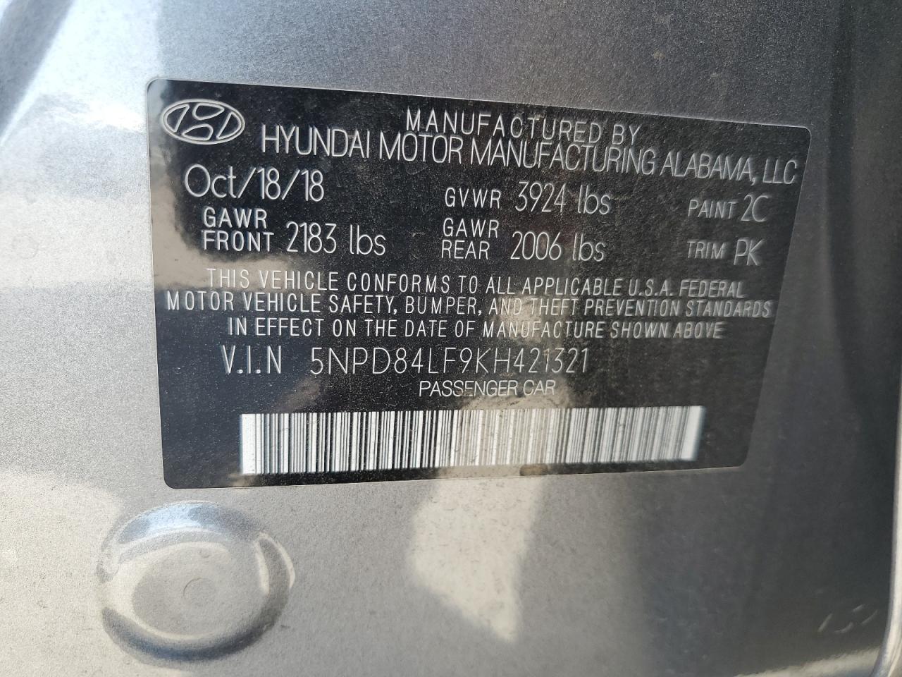 2019 Hyundai Elantra Sel VIN: 5NPD84LF9KH421321 Lot: 70226655