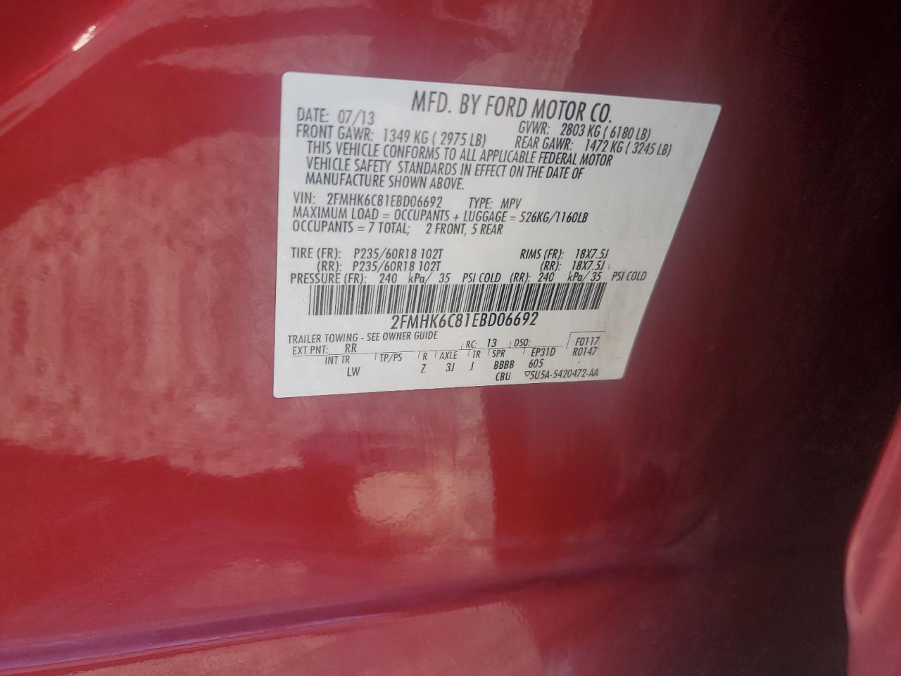 2014 Ford Flex Sel VIN: 2FMHK6C81EBD06692 Lot: 69407385