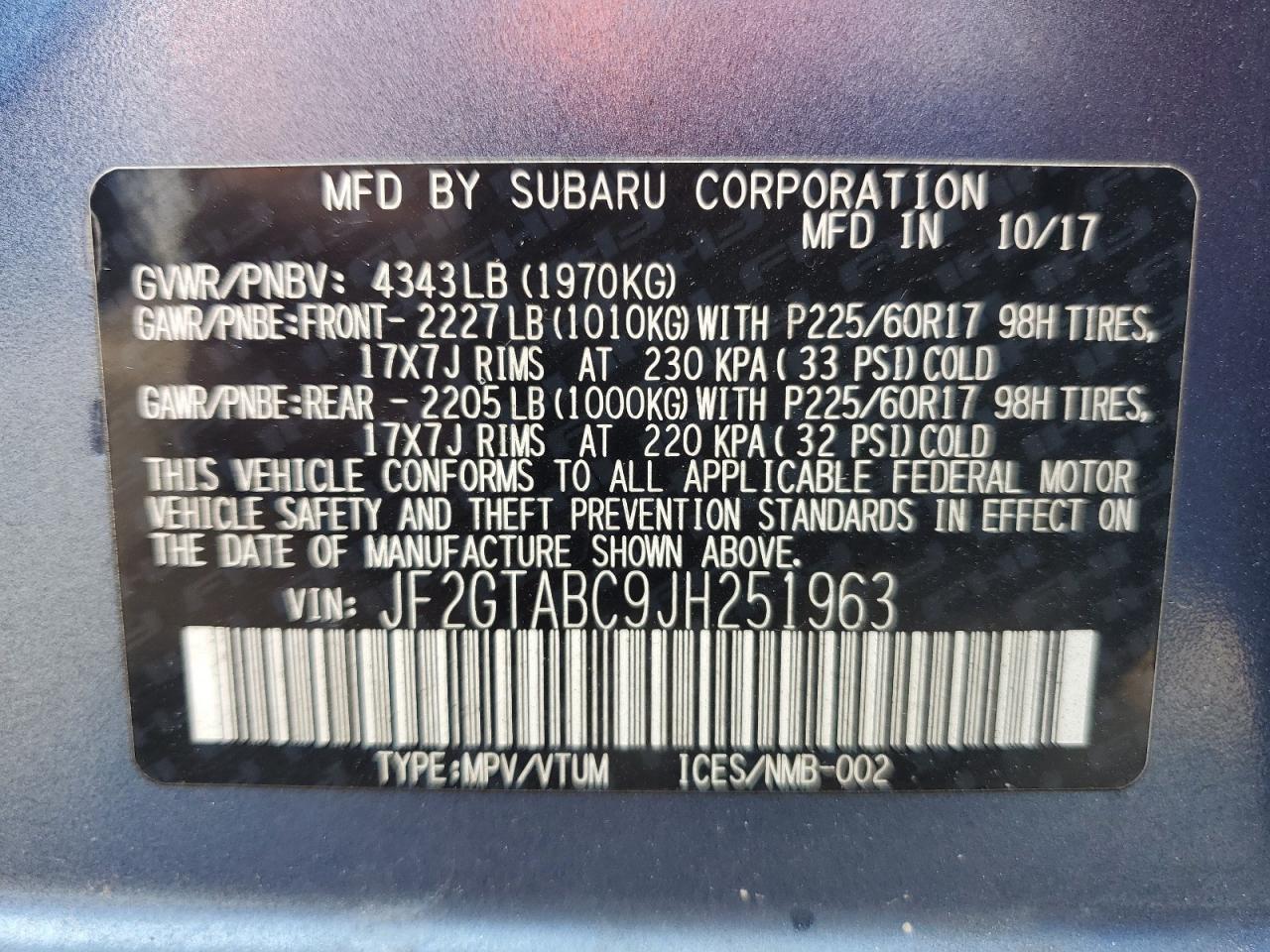 2018 Subaru Crosstrek Premium VIN: JF2GTABC9JH251963 Lot: 67243965