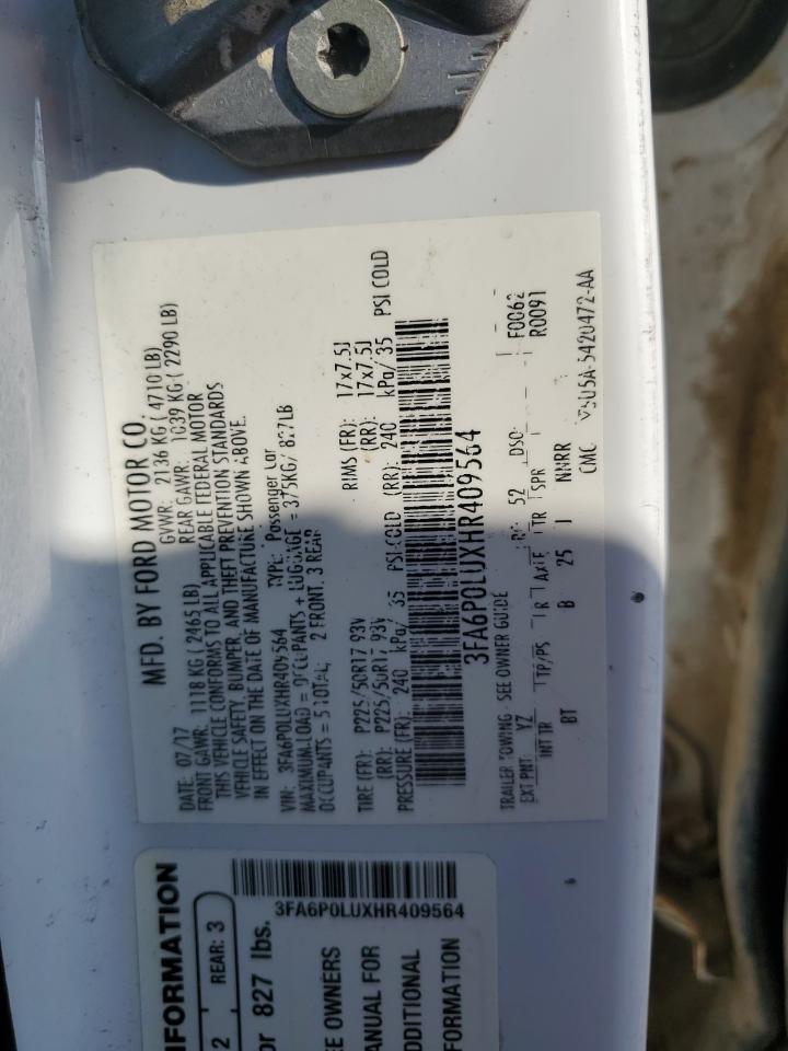 2017 Ford Fusion Se Hybrid VIN: 3FA6P0LUXHR409564 Lot: 66079035