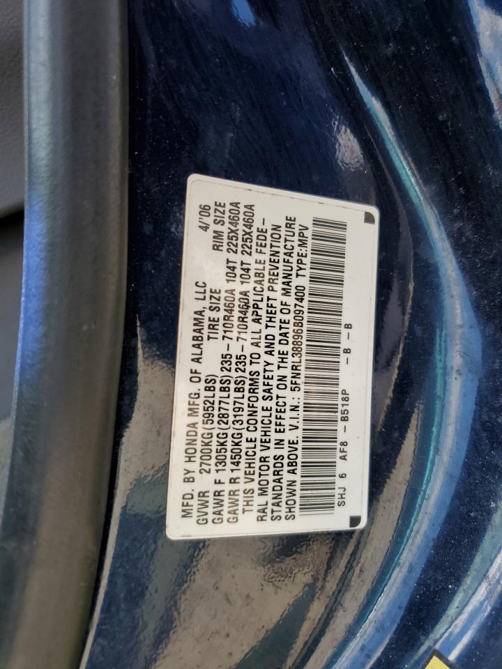 2006 Honda Odyssey Touring VIN: 5FNRL38896B097400 Lot: 69379705