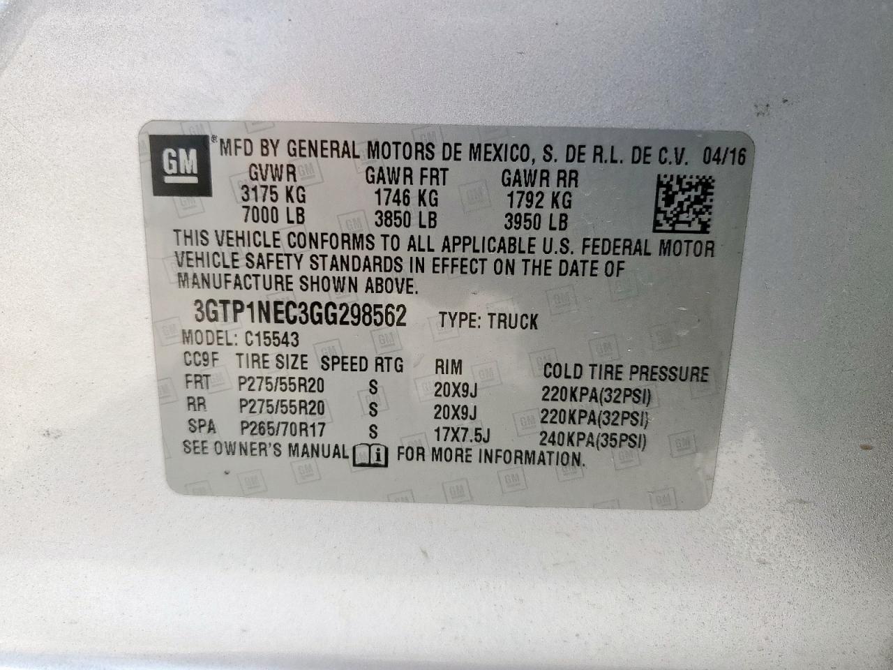 2016 GMC Sierra C1500 Slt VIN: 3GTP1NEC3GG298562 Lot: 67645845