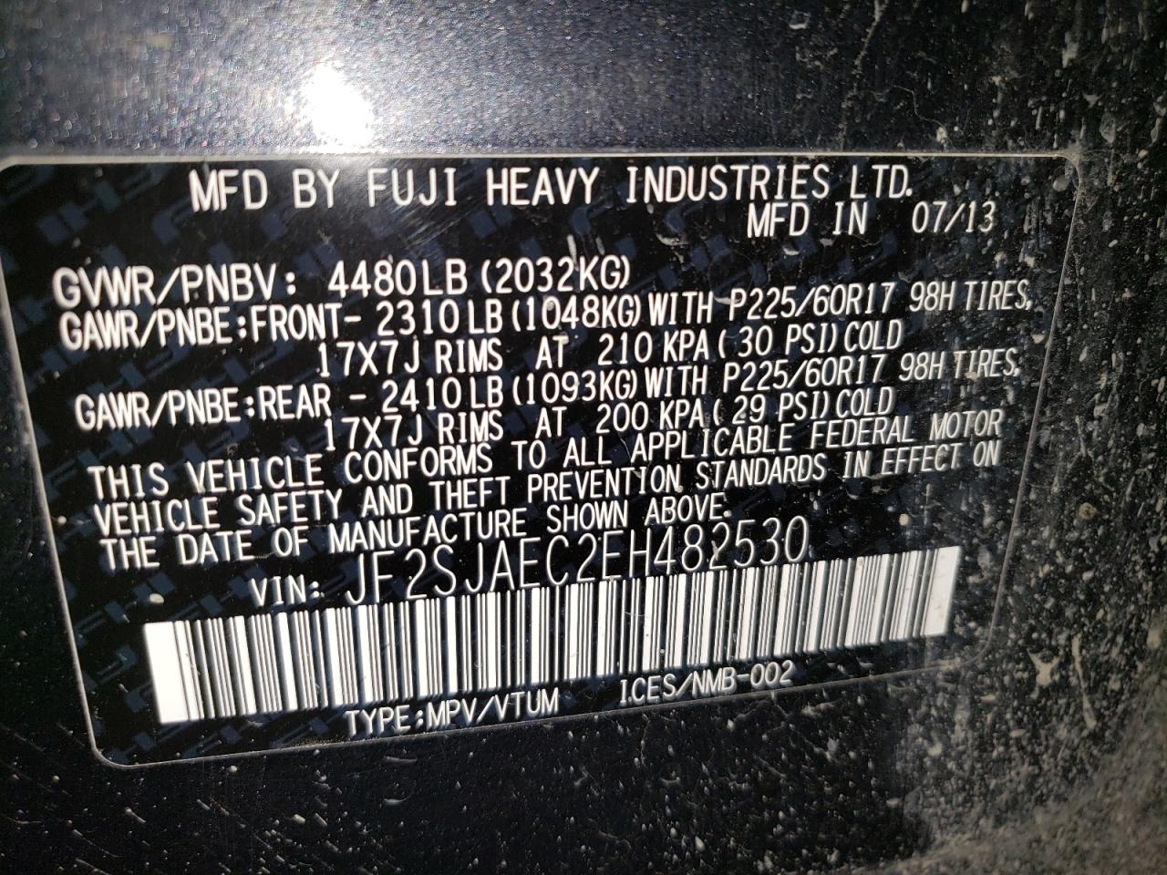 2014 Subaru Forester 2.5I Premium VIN: JF2SJAEC2EH482530 Lot: 70042995